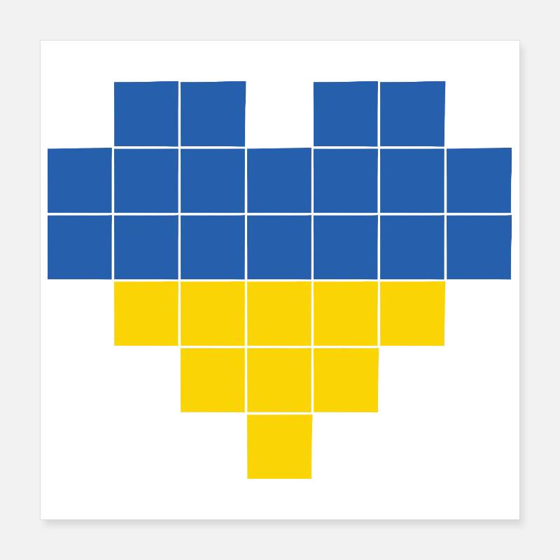 Pixel Heart Drapeau de l’Ukraine Poster 40 x 40 cm