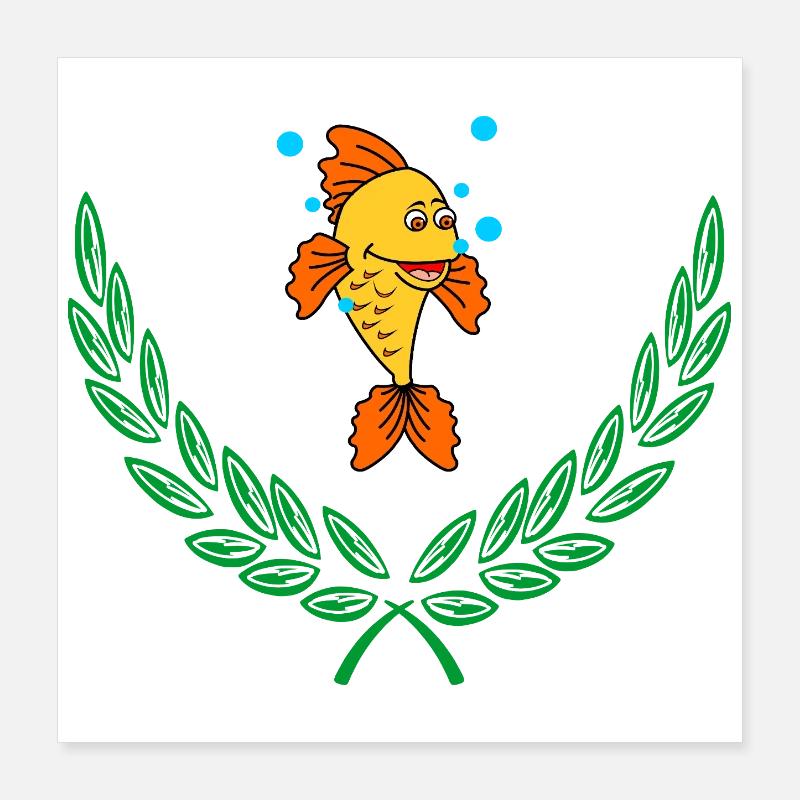 Fish in Green Laurel Wreath Poster 16" x 16" (40x40 cm)