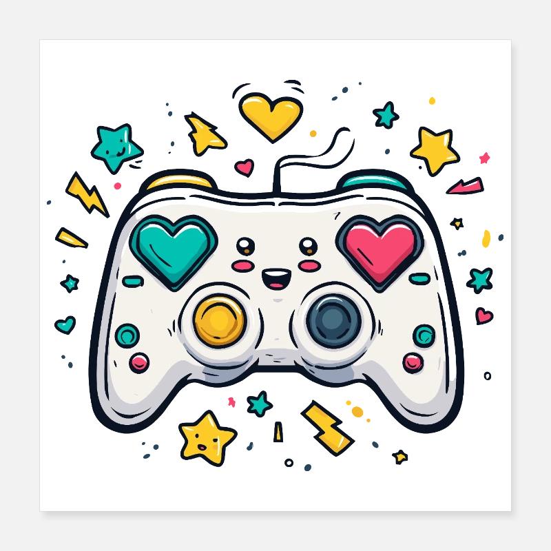 Herzcontroller Neon Spieldesign Poster 40x40 cm