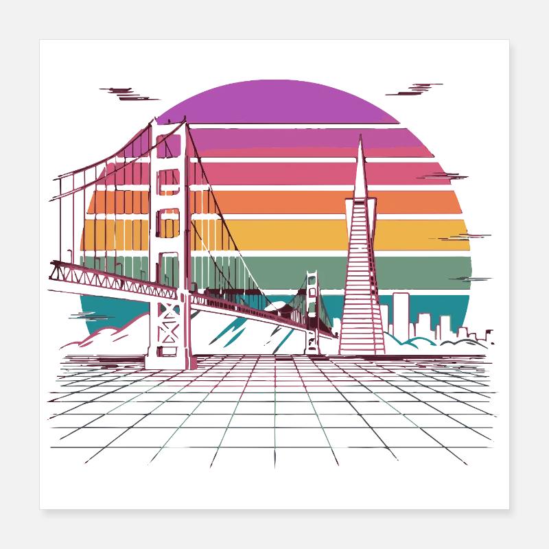 Rainbow Bridge Neon Skyline San Francisco Poster 40 x 40 cm