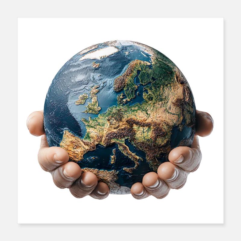 Erde in Händen: Globale Verantwortung Poster 40x40 cm