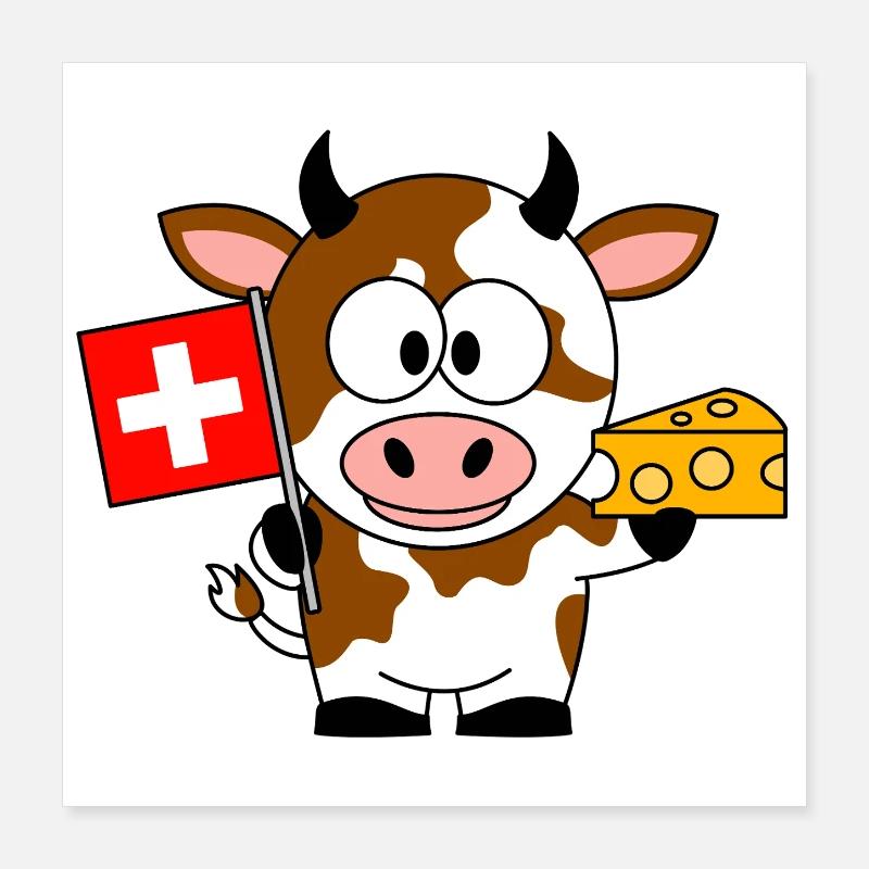 Vache au fromage du drapeau suisse Poster 40 x 40 cm