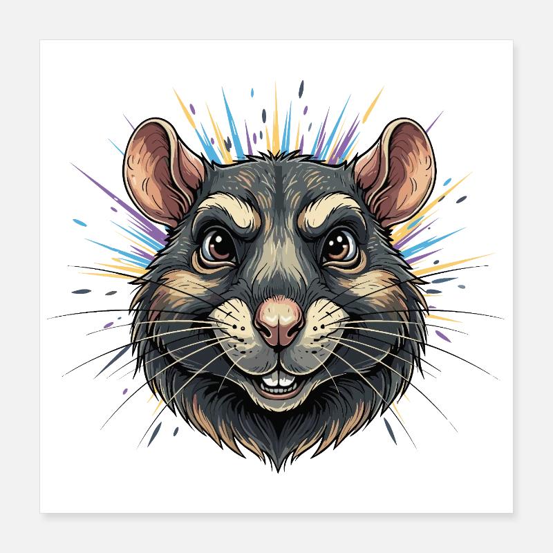 Tête de rat colorée avec éruption colorée Poster 40 x 40 cm