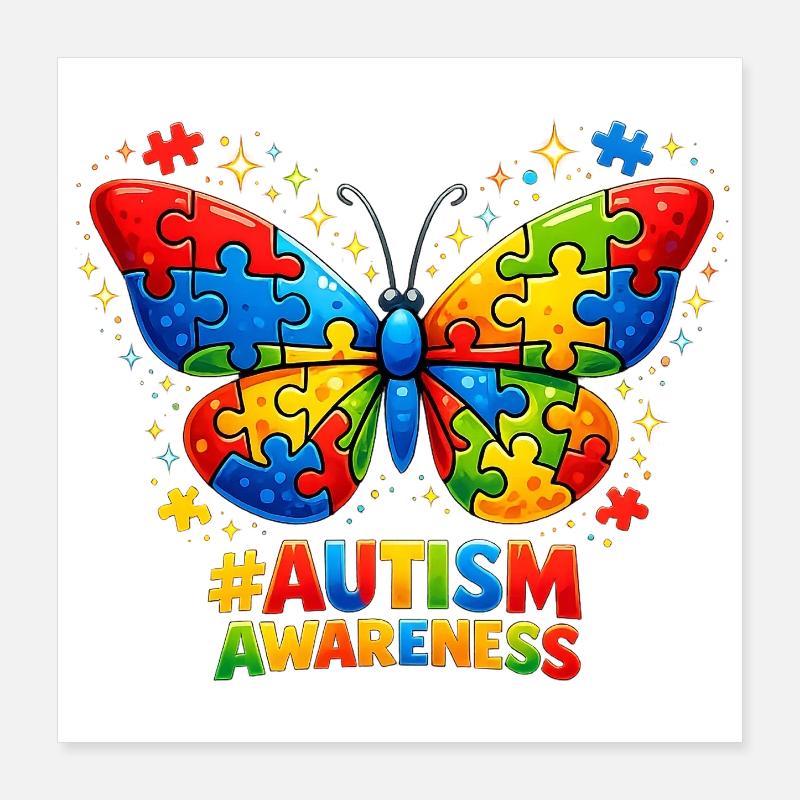 Autisme Papillon Couleur Puzzle Cadeau Poster 40 x 40 cm