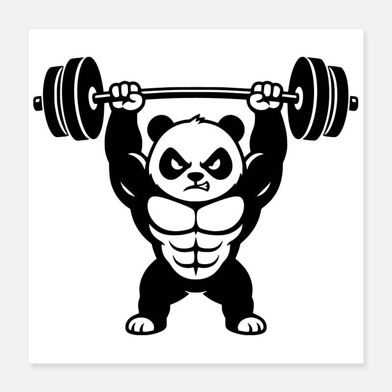Muskel Panda stemmt schwere Hantel Poster 40x40 cm