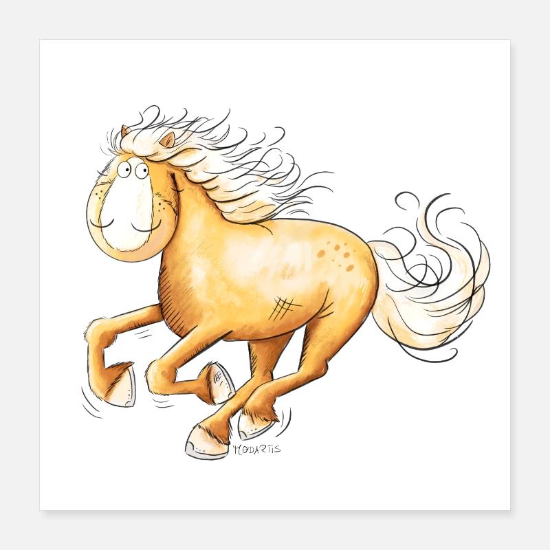 Schneller Haflinger I Pferd Pferde Comic Poster 40x40 cm