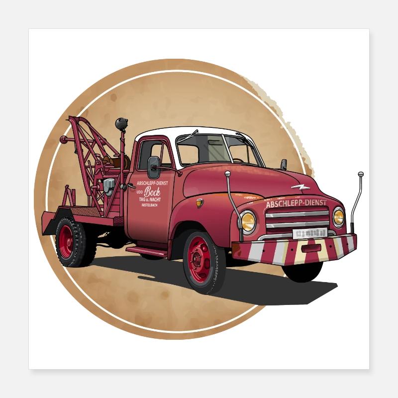 Abschleppwagen Oldtimer Poster 40x40 cm