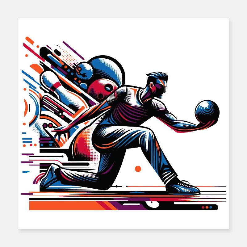 Dynamischer, farbenfroher Bowler in Aktion Poster 40x40 cm