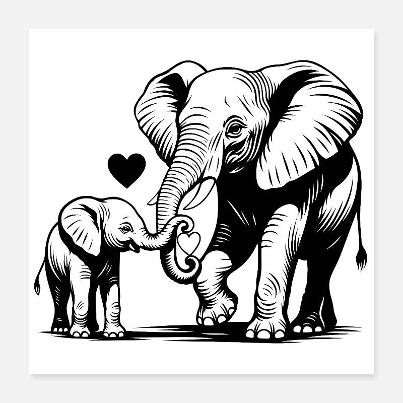 Elefanten Mama Baby Muttertag Geschenkidee Poster 40x40 cm