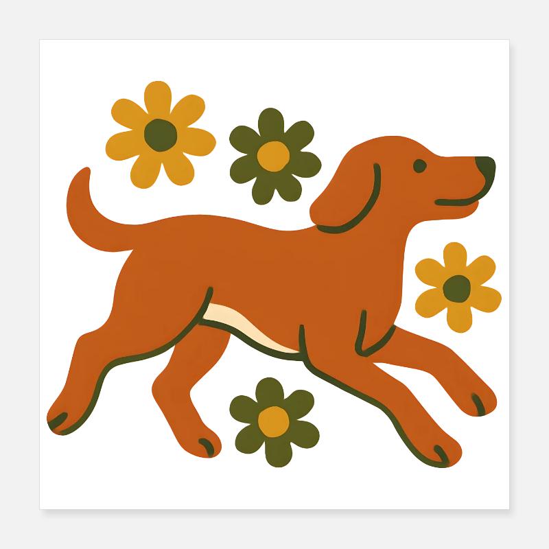 Chien rapide dans le champ de fleurs Poster 40 x 40 cm
