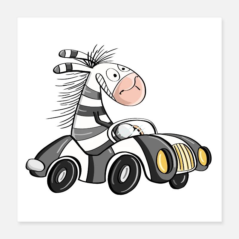 Cool Zebra Rides Car - Voiture de course comique Poster 40 x 40 cm