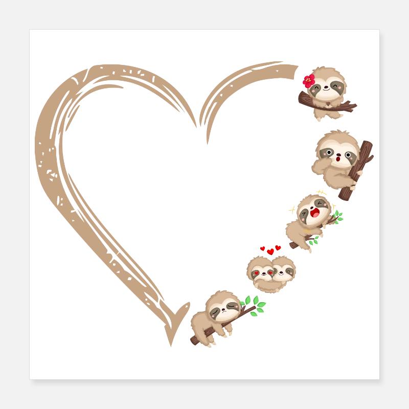 Heart Sloth Cute Sloth Design Poster 16" x 16" (40x40 cm)
