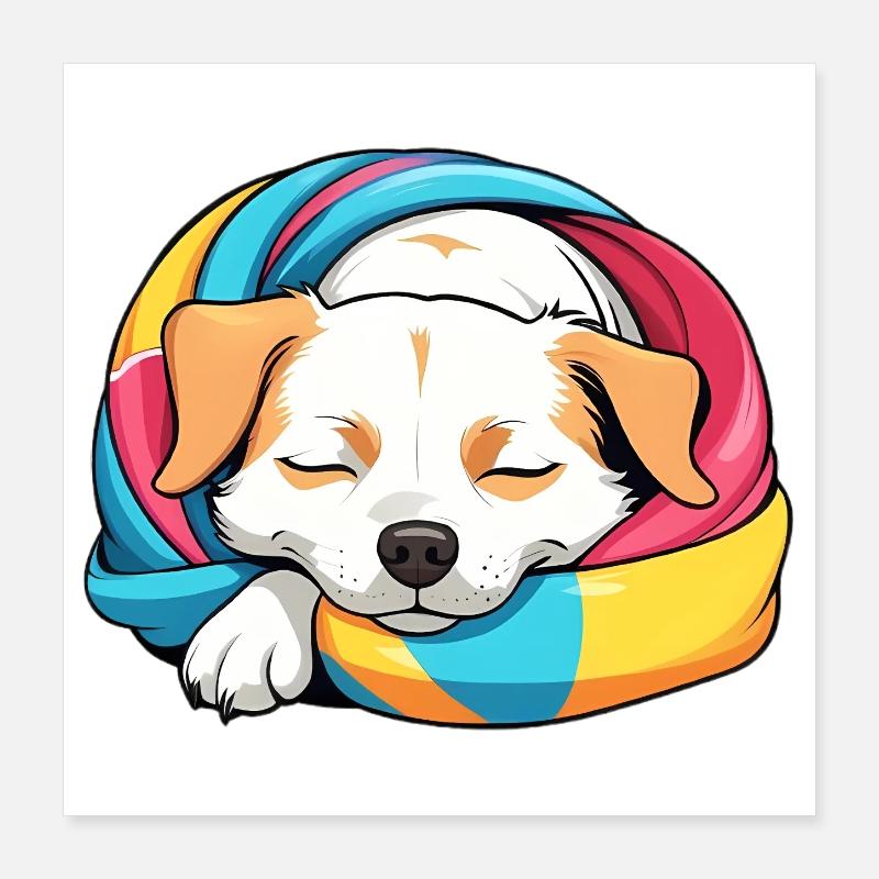 Chiot endormi Écharpe arc-en-ciel Poster 40 x 40 cm