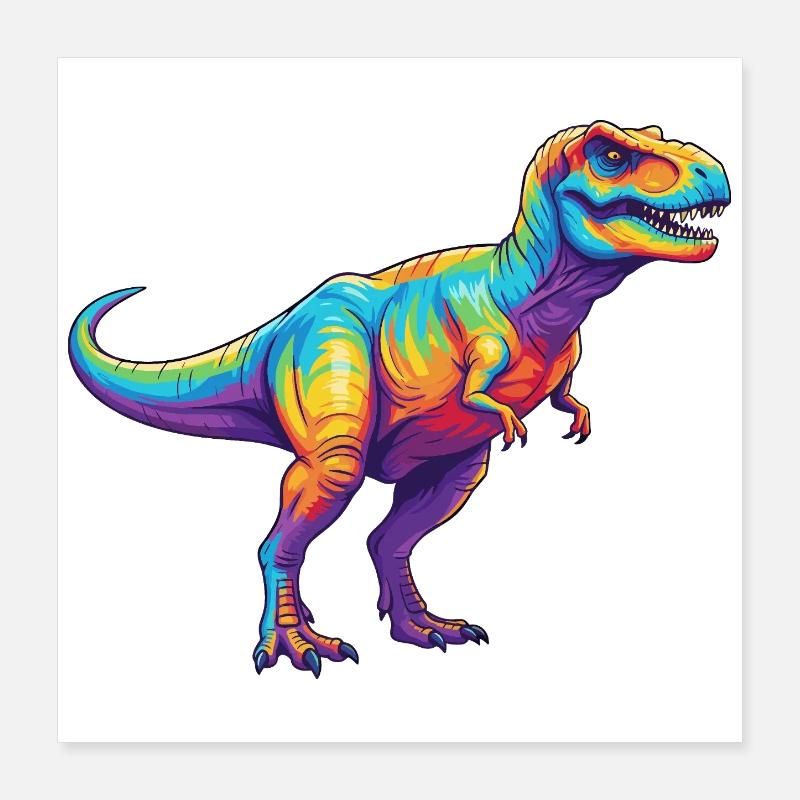 Buntes T-Rex Regenbogen-Pop-Art-Aquarell Poster 40x40 cm