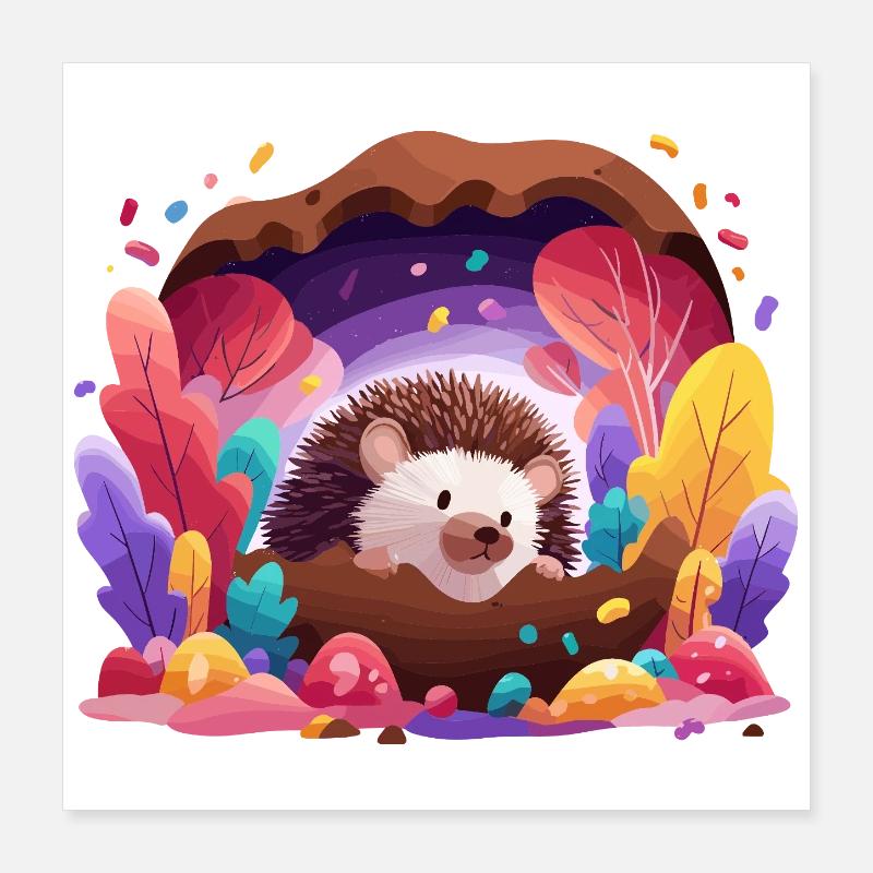 Igel im Farbenwald Poster 40x40 cm