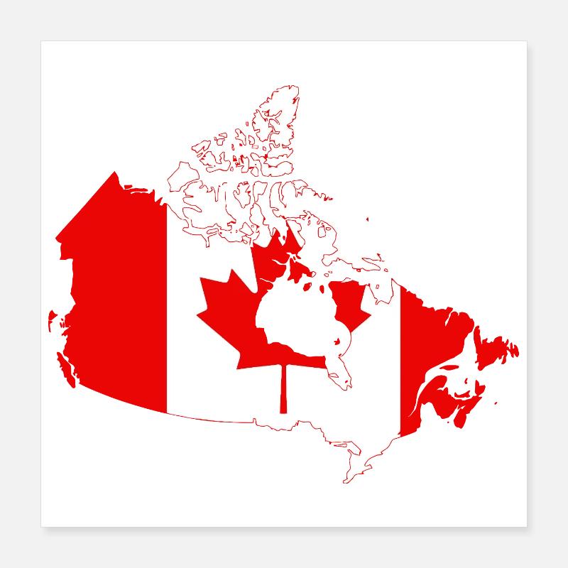 Silhouette de la carte du drapeau du Canada avec feuille d’érable Poster 40 x 40 cm