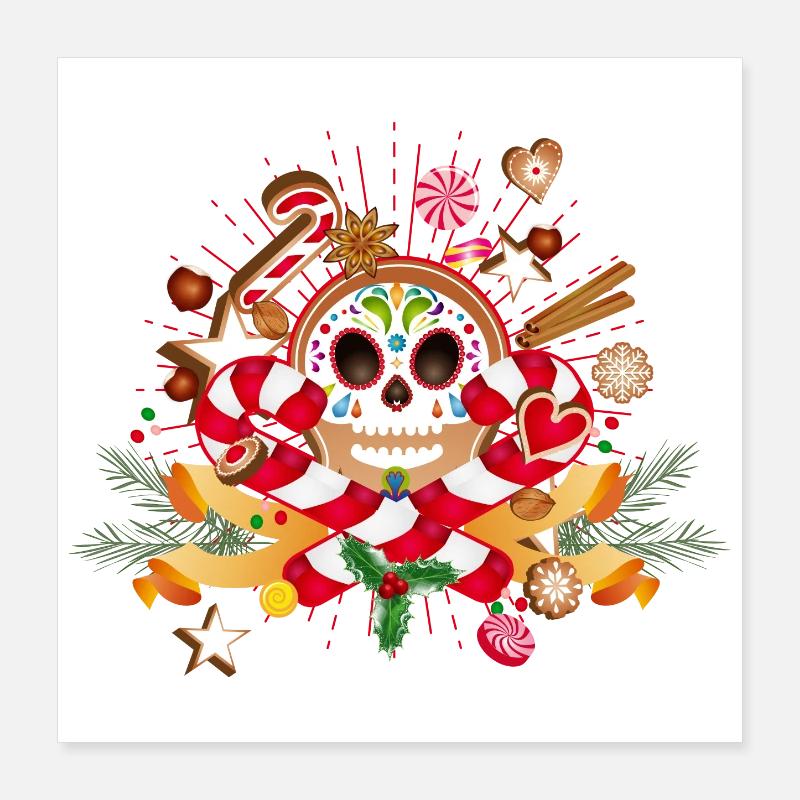 Gingerbread Man Sugar Skull Decor pour Noël Poster 40 x 40 cm