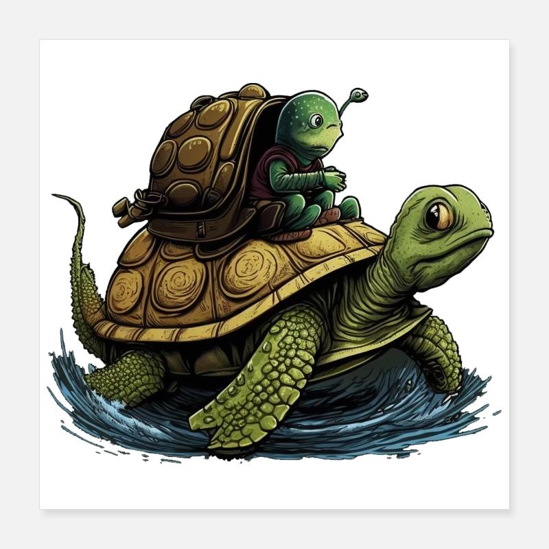 Small green snail can be seen by turtle m Poster 16" x 16" (40x40 cm)