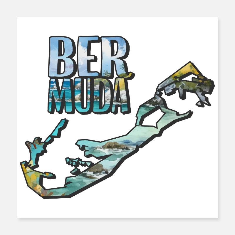 Watercolor Map Bermuda Poster 16" x 16" (40x40 cm)