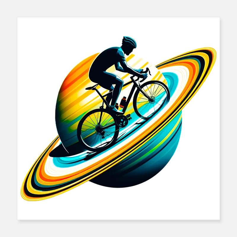 Cyclist on Saturn Poster 16" x 16" (40x40 cm)