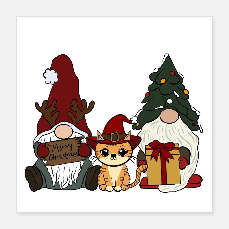 Chat avec gnome Poster 40 x 40 cm