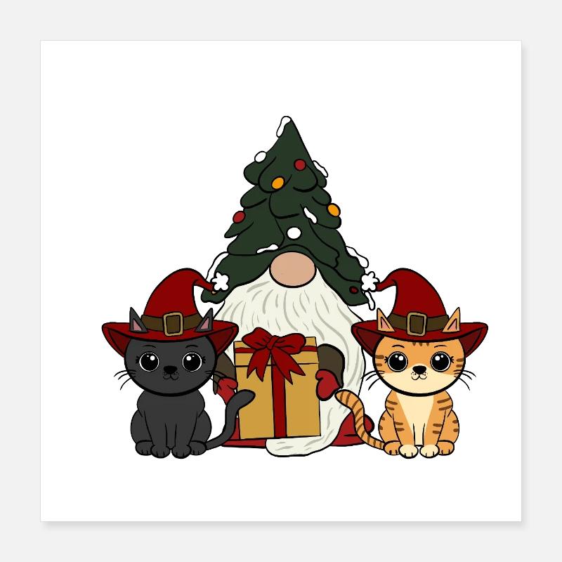 Chat avec gnome Poster 40 x 40 cm