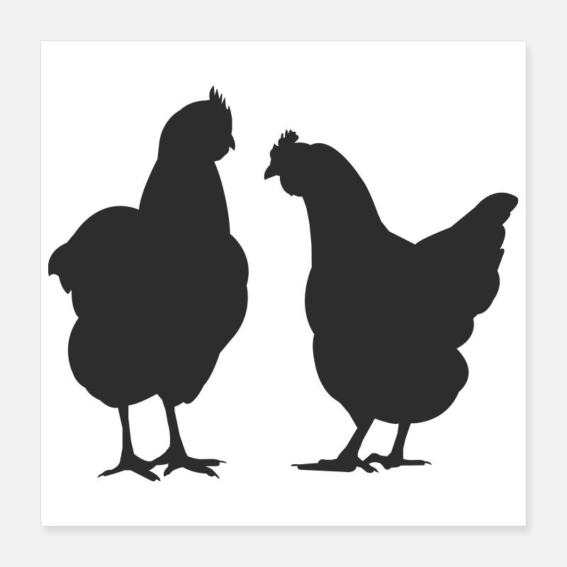 Two Chickens Silhouette Poster 16" x 16" (40x40 cm)