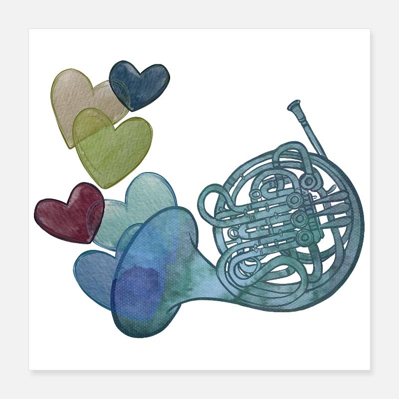 Herznote-Horn mit bunten Herzen Poster 40x40 cm