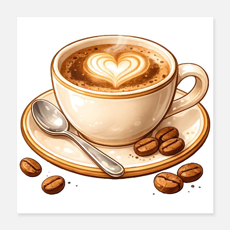 Coffee illustration with heart Poster 16" x 16" (40x40 cm)
