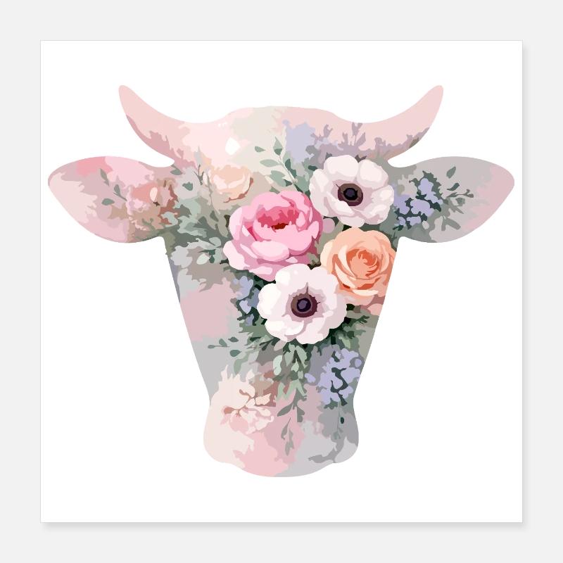 Fleurs en forme de vache Poster 40 x 40 cm