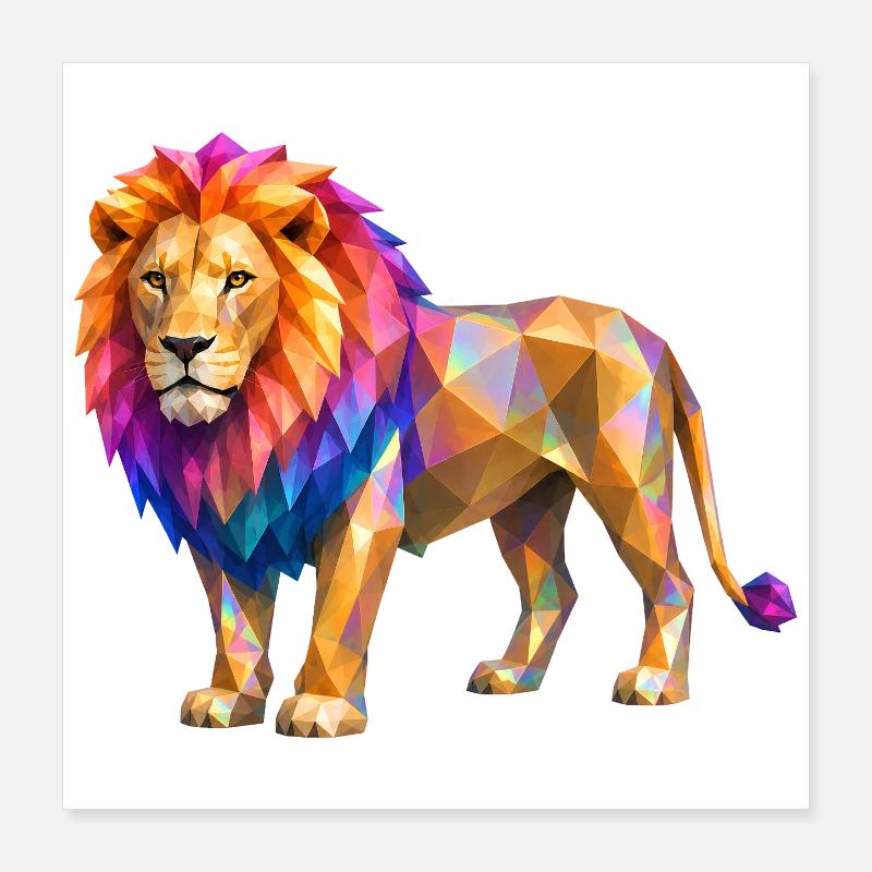 Explosion de couleur de lion polygonal Poster 40 x 40 cm