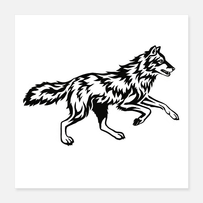 Running Wolf Tribal Flame Poster 16" x 16" (40x40 cm)