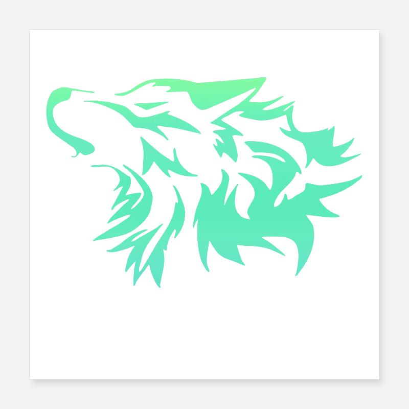 Wolf leuchtend grün Poster 40x40 cm