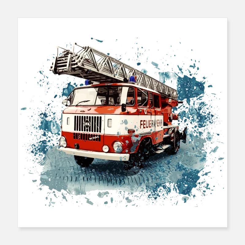 IFA W50 Fire Brigade Turntable Ladder Poster 16" x 16" (40x40 cm)