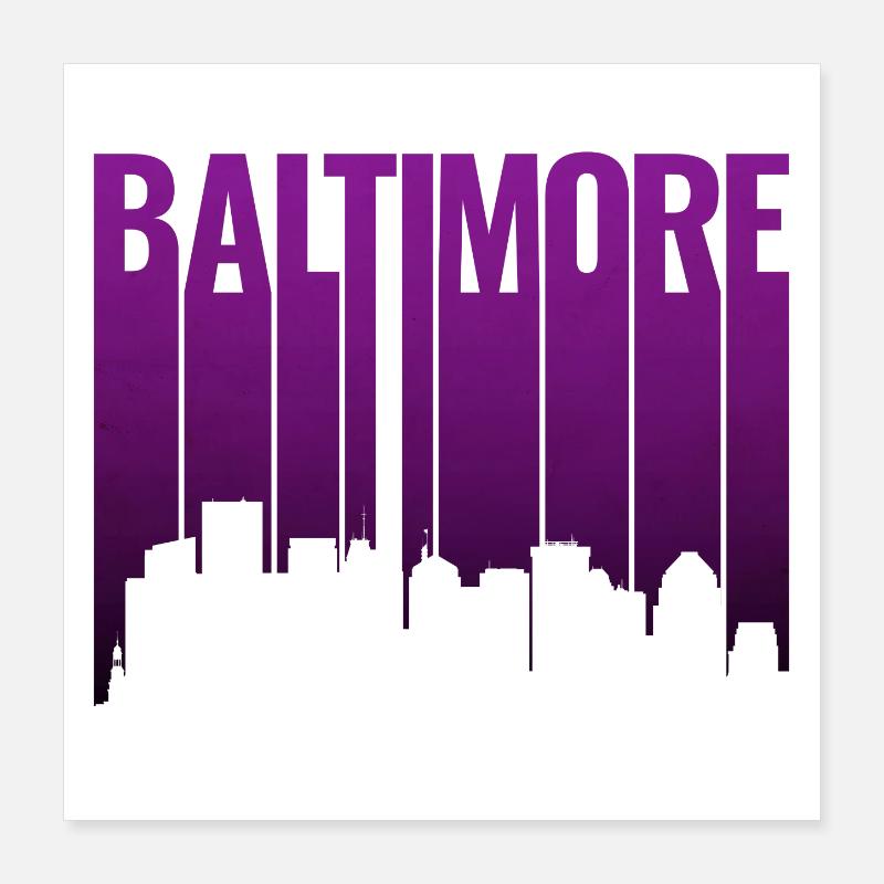 La silhouette de Baltimore dans le crépuscule violet Poster 40 x 40 cm