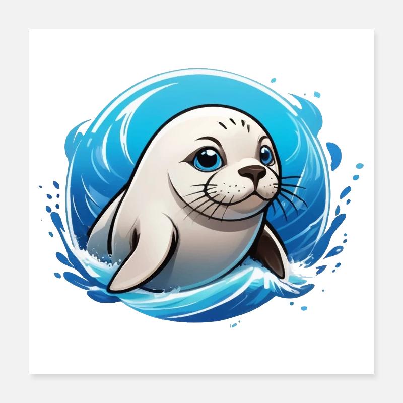 Robbe im Wasser Poster 40x40 cm