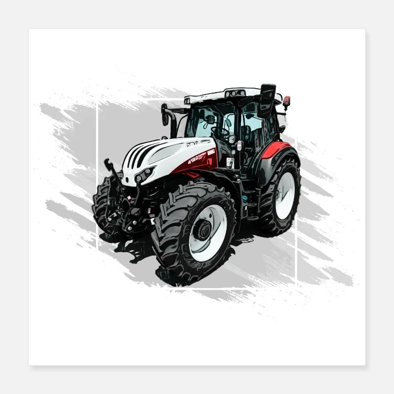 Tracteur Steyr Blanc Poster 40 x 40 cm