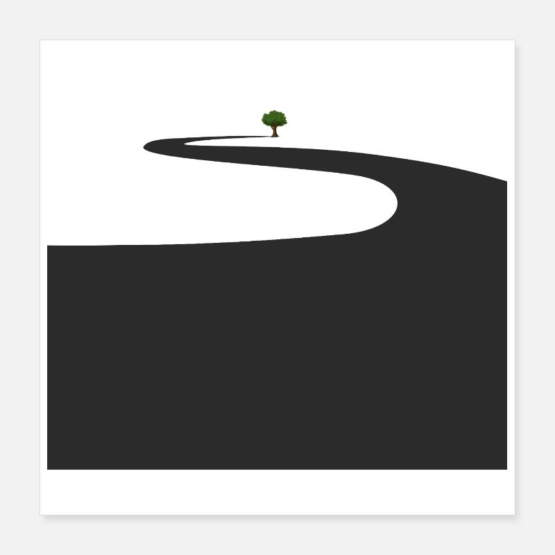 Lonely walk with green tree Poster 16" x 16" (40x40 cm)