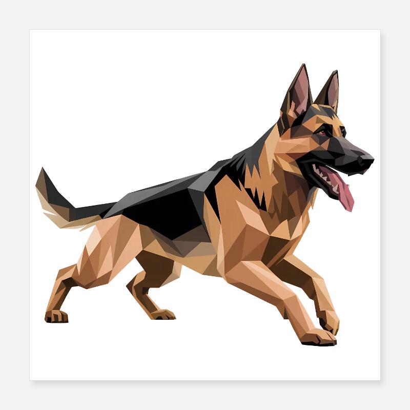 Deutscher Schäferhund - Cool Low Poly Logo Poster 40x40 cm