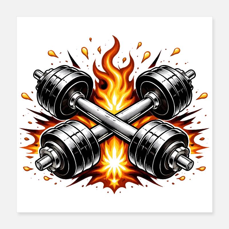Flaming dumbbells Poster 16" x 16" (40x40 cm)