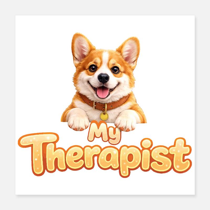 Corgi Mon thérapeute Poster 40 x 40 cm
