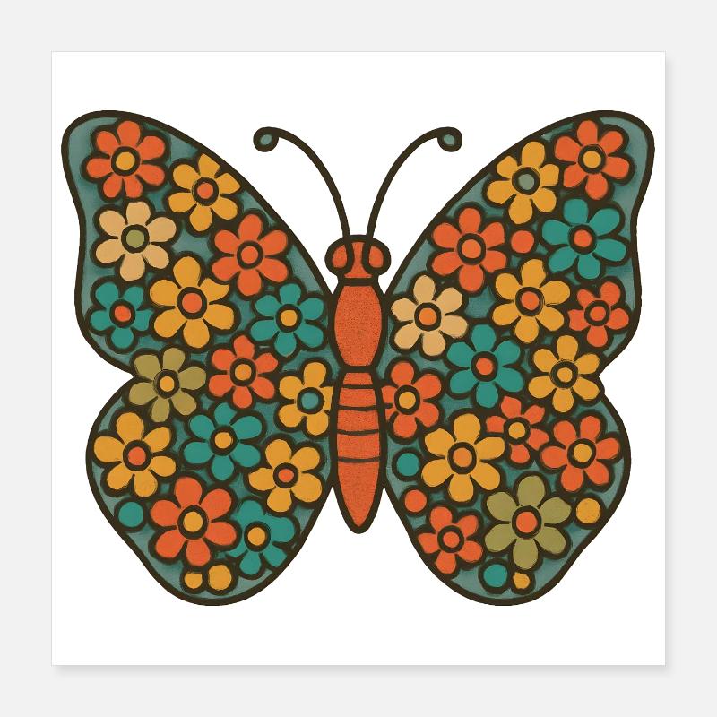 Papillon aux ailes de fleurs Poster 40 x 40 cm
