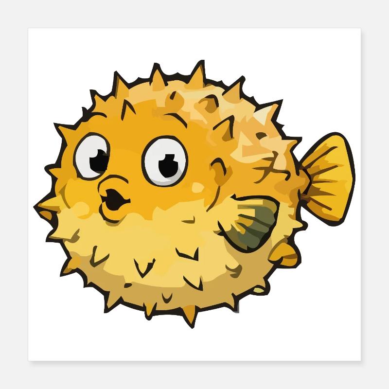 Kugeliger Pufferfisch Cartoon Poster 40x40 cm