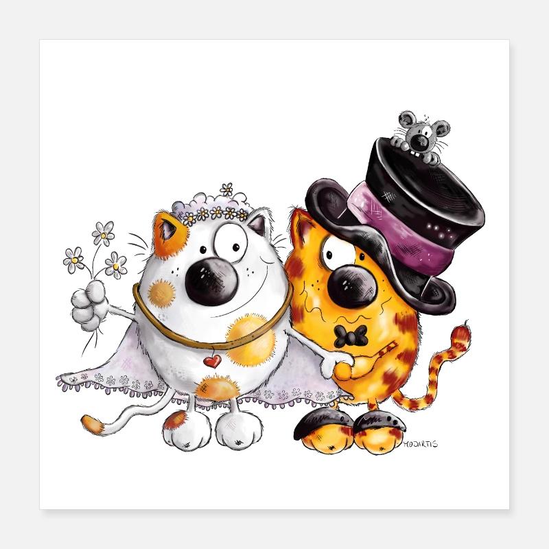 Katzen Hochzeit Poster 40x40 cm