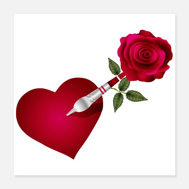 Flèche fléchette avec rose et cœur comme cible Poster 40 x 40 cm