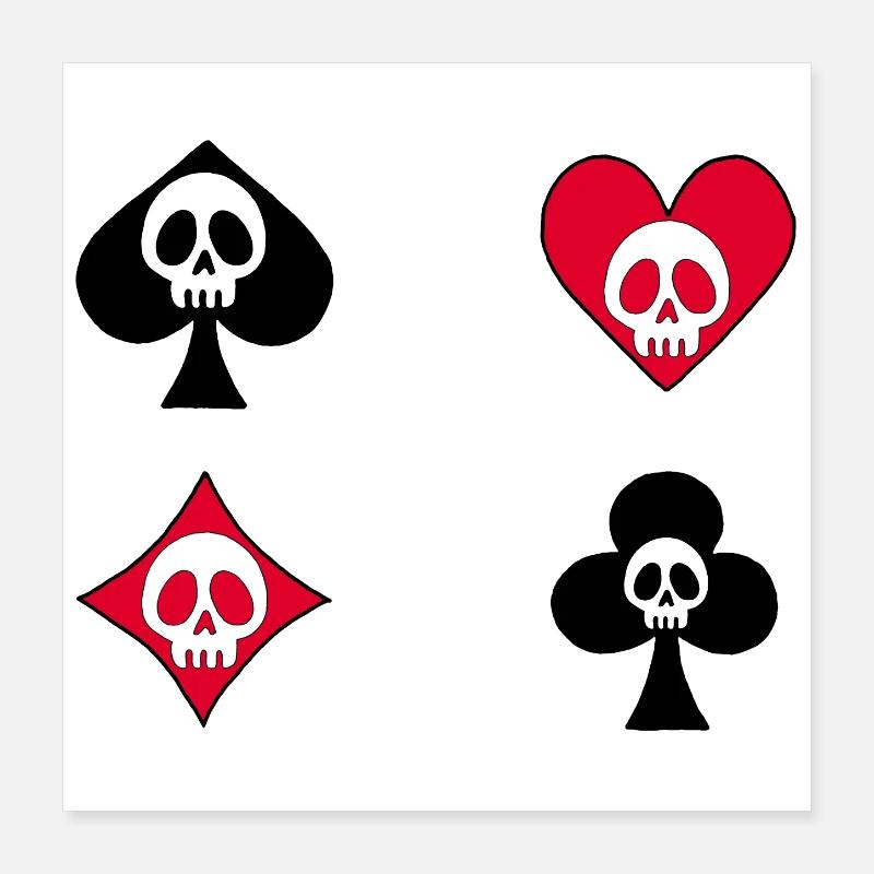 Totenköpfe und Kartenspiel Poster 40x40 cm