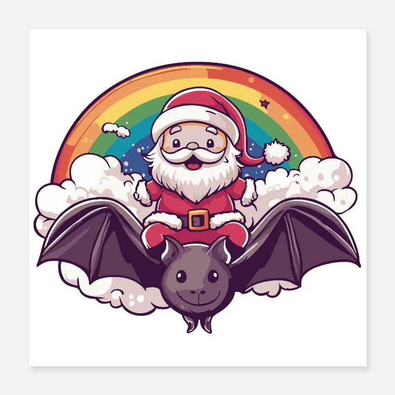 Fledermaus Weihnachtsmann Weihnachten Poster 40x40 cm