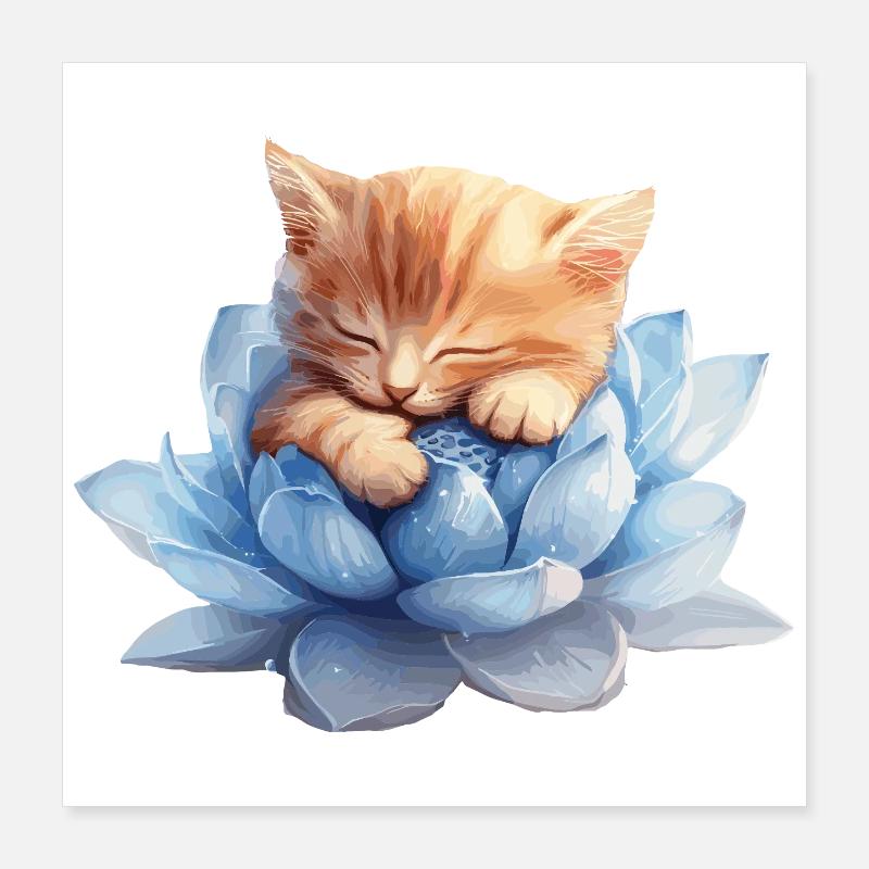 Kitten resting on blue succulents Poster 16" x 16" (40x40 cm)