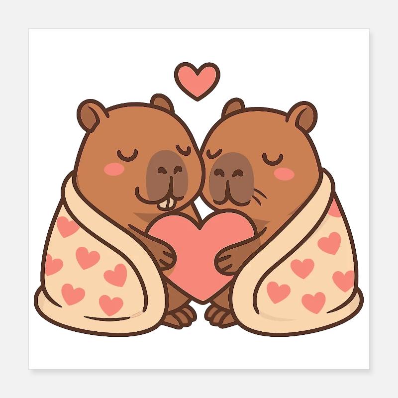 Capybara Paar – Eingekuschelt mit Herzmotiv Poster 40x40 cm