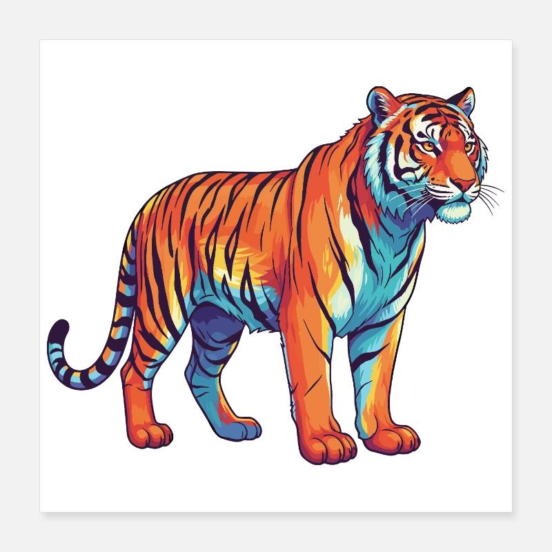 Buntes Tiger-Regenbogen-Pop-Art-Aquarell Poster 40x40 cm